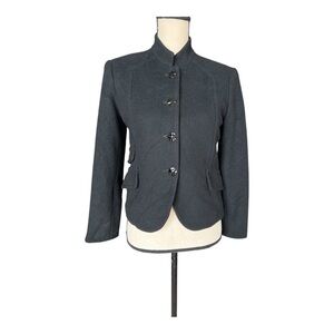 Carmel Zhao Black Wool Tailored Blazer with Notched Collar Fitted Waist Size 2